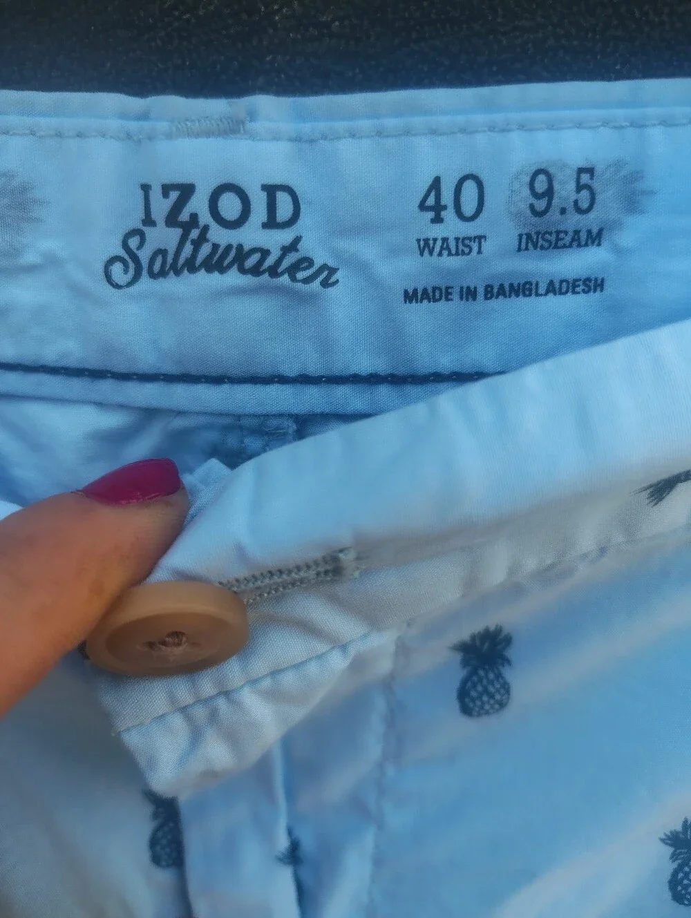 Izod Light Blue Swim Shorts with Navy Pineapple Print